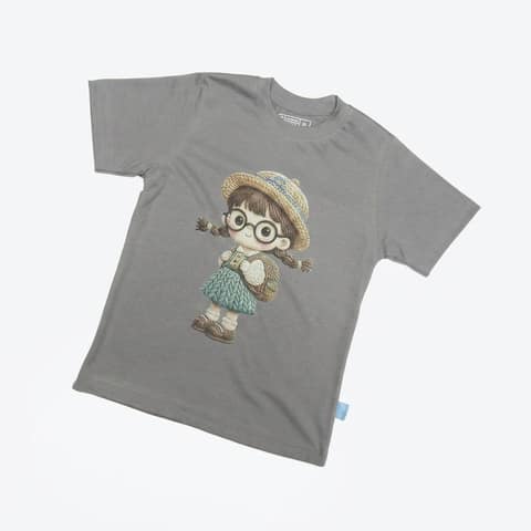 Kaos Boneka Gadis Berkacamata - warna Abu-abu